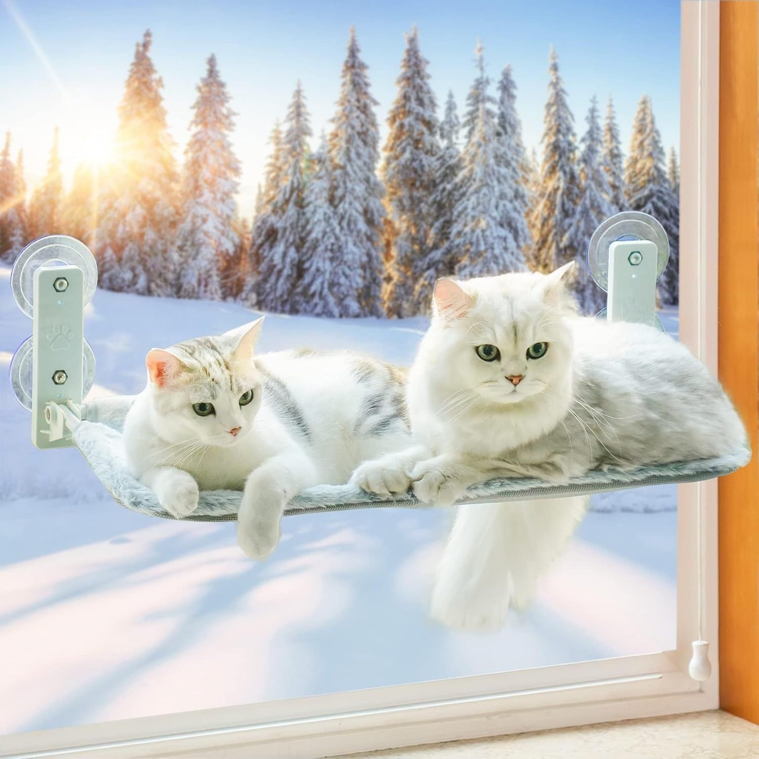 Large Cat Window Perch - Foldable 60x30cm Hammock With 18kg Suction Cups & Washable Cover For Indoor Cats Grey