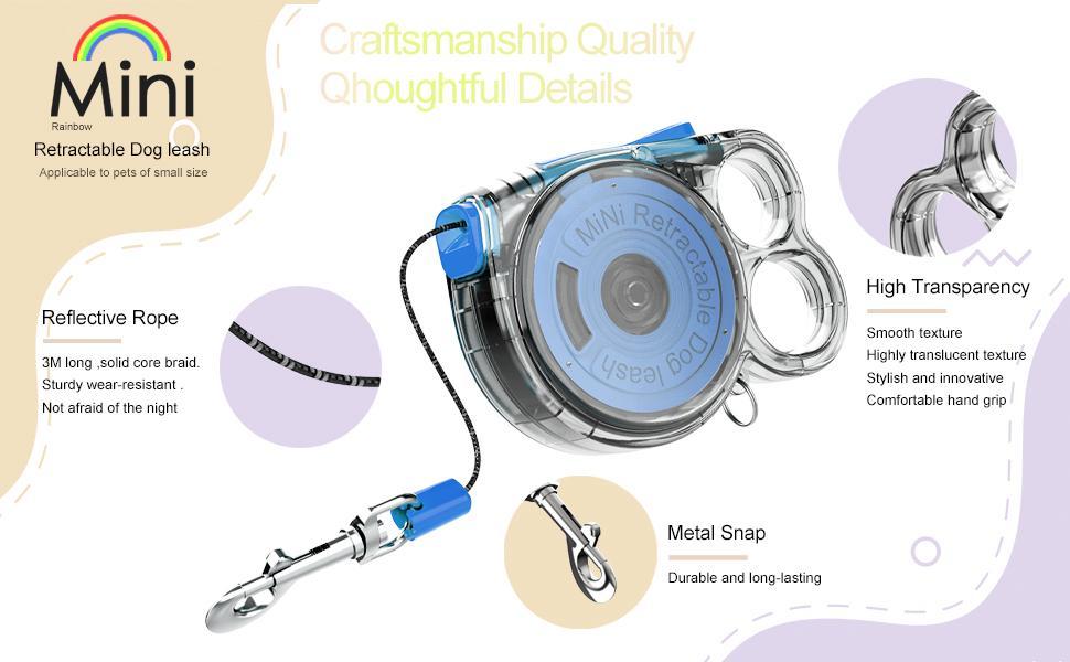 Mini Retractable Dog Leash - For Small Pets Lightweight Design Easy To Use Ideal For Outdoor Use